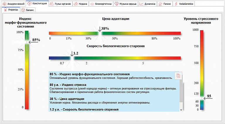Интегральные индексы отражают состояние детокс системы, уровень иммунитета и состояние метаболизма в целом